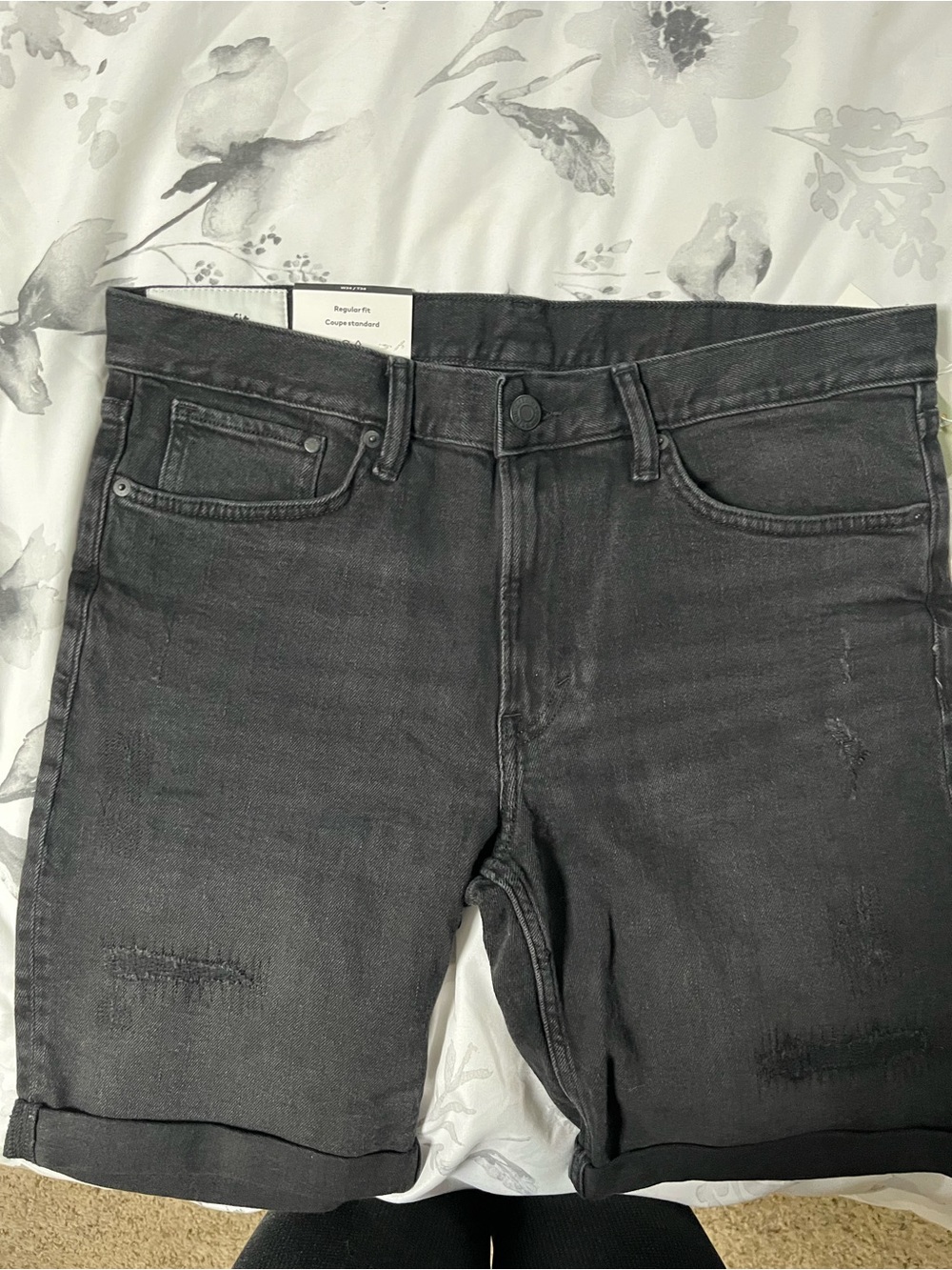 H&M Charcoal Black Rolled Hem Denim Shorts